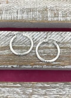 Italian Sterling Silver Medium Hoop Earrings with Faceted Texture
