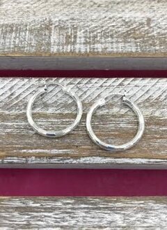 Italian Sterling Silver Medium Hoop Earrings with Boxed Texture