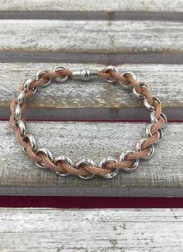 Italian Sterling Silver and Rose Gold Braided Magnetic Bracelet