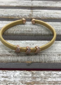 Italian Sterling Silver Gold Plated Bangle with Rose Gold Accents