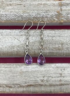 Italian Sterling Silver Chain Linked Tear Drop Amethyst Earrings