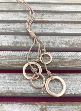 Cream Rope Necklace with Rose Gold Circles