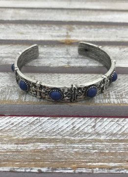 Silver Cross Cuff Bracelet with Blue Stones