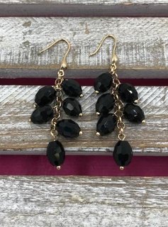 Gold and Black Bead Dangling Earrings