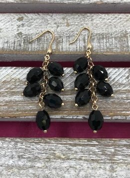 Gold and Black Bead Dangling Earrings