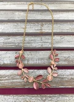 Gold Necklace with Pink Leaves