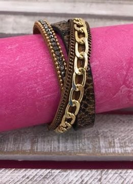 Brown and Gold Chain Wrap Bracelet