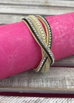 Gold and Black Rhinestone Wrap Bracelet with Twist