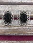 Silver and Black Stone Clip On Earrings