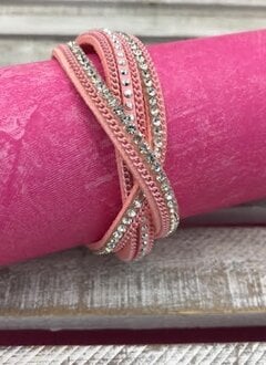 Pink and Rhinestone Wrap Bracelet with Twist