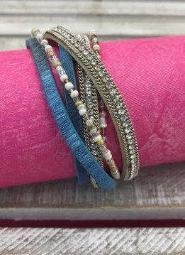 Blue and Seed Bead Wrap Bracelet with Twist