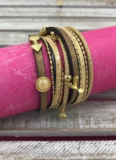 Brown and Gold Wrap Bracelet with Gold Charms