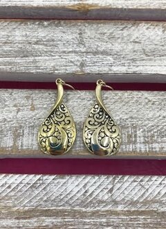 Gold Dangling Earrings with Swirl Design