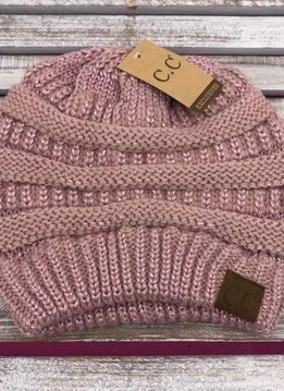 Light Pink and White Beanie Winter Hat