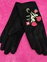 Black Faux Suede Gloves with Embroidery