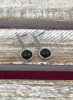 Cubic Zirconia Round Shape Black Onyx Dangle Earrings