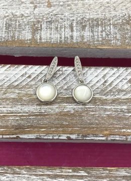 Cubic Zirconia Round Shape Mother of Pearl Dangle Earrings