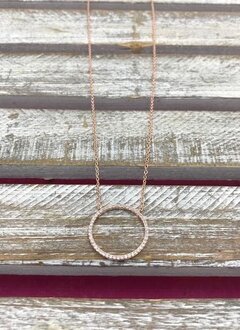 Cubic Zirconia Rose Gold Circle Link Necklace