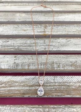 Rose Gold Cubic Zirconia Teardrop Necklace