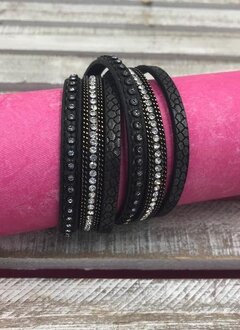 Black Wrap Bracelet with Clear Rhinestones