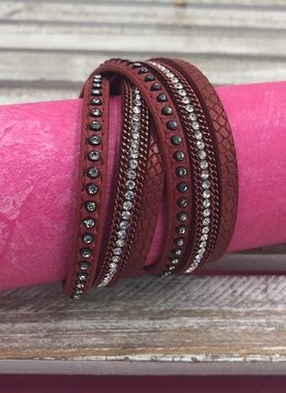 Red Wrap Bracelet with Clear Rhinestones