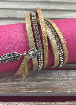 Tan Feather and Tassel Wrap Bracelet