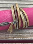 Tan Feather and Tassel Wrap Bracelet