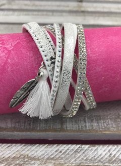 White Feather and Tassel Wrap Bracelet