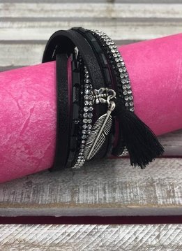 Black Feather and Tassel Wrap Bracelet
