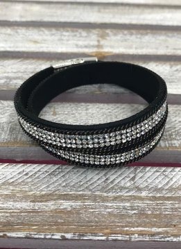 Black and Clear Rhinestone Wrap Bracelet with Silver Magnetic Closure
