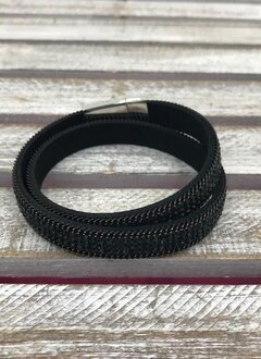Black and Black Rhinestone Wrap Bracelet with Silver Magnetic Closure