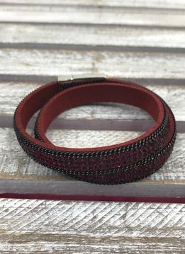 Red and Red Rhinestone Wrap Bracelet with Silver Magnetic Closure