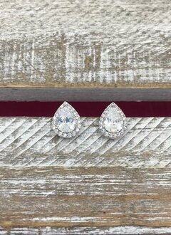 Silver Cubic Zirconia Teardrop Halo Earrings
