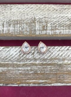 Rose Gold Cubic Zirconia Teardrop Halo Earrings