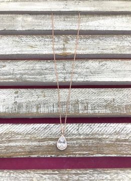 Rose Gold Cubic Zirconia Teardrop Halo Necklace