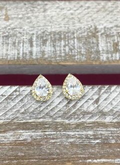 Gold Cubic Zirconia Teardrop Halo Earrings