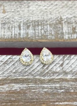 Gold Cubic Zirconia Teardrop Halo Earrings