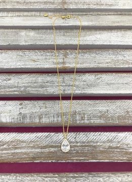 Gold Cubic Zirconia Teardrop Halo Necklace