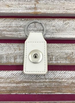 White Leather Snap Rectangle Keychain
