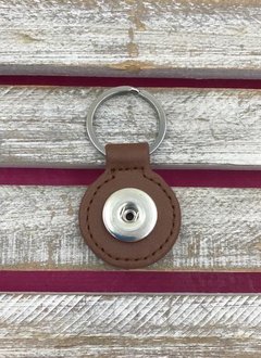 Brown Leather Snap Round Keychain