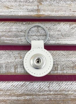 White Leather Snap Round Keychain