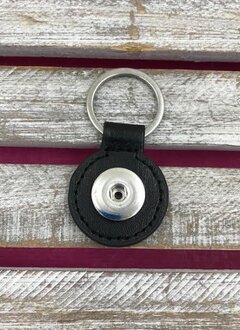 Black Leather Snap Round Keychain