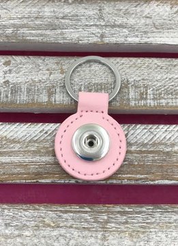 Pink Leather Snap Round Keychain