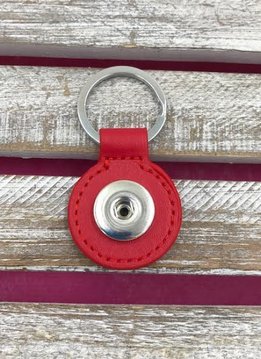 Red Leather Snap Round Keychain