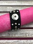 Black Leather Snap Bracelet with Rhinestones and Studs