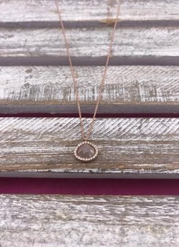 Italian Sterling Silver Rose Gold Plated Adjustable Necklace with Quartz Pendant