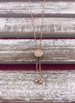 Italian Sterling Silver Rose Gold Plated Flower Lariat Adjustable Necklace