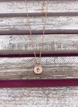 Italian Sterling Silver Rose Gold Plated Round Fancy Pendant with a Loose Crystal