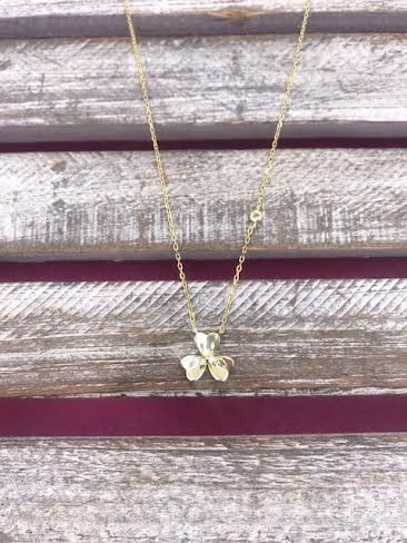 Italian Sterling Silver Gold Plated Three Leaf Clover Pendant Necklace