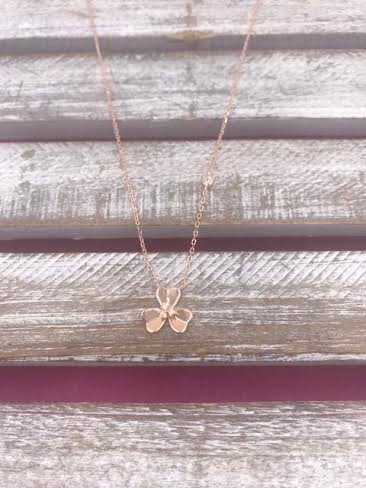 Italian Sterling Silver Rose Gold Plated Three Leaf Clover Pendant Necklace